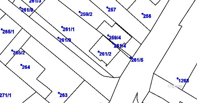 Parcela st. 261/2 v KÚ Vnorovy, Katastrální mapa