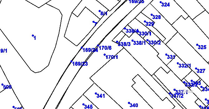 Parcela st. 170/1 v KÚ Vnorovy, Katastrální mapa