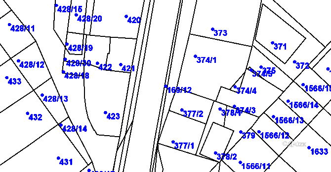 Parcela st. 169/12 v KÚ Vnorovy, Katastrální mapa