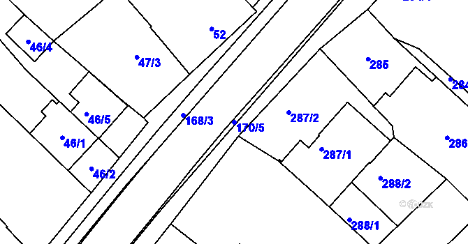 Parcela st. 170/5 v KÚ Vnorovy, Katastrální mapa