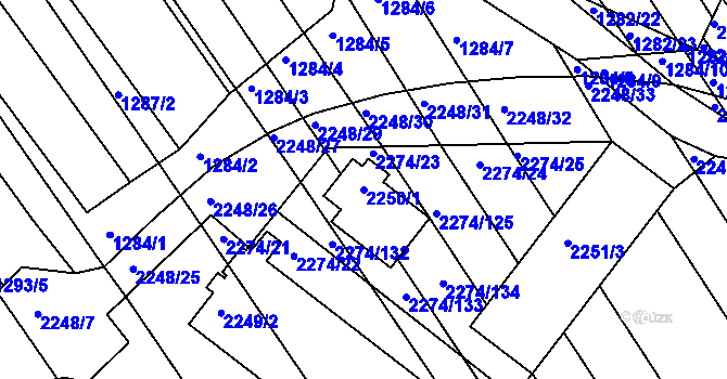Parcela st. 2250/1 v KÚ Vnorovy, Katastrální mapa