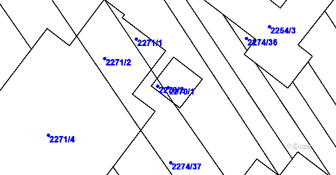 Parcela st. 2270/1 v KÚ Vnorovy, Katastrální mapa