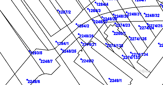 Parcela st. 2274/21 v KÚ Vnorovy, Katastrální mapa