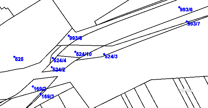 Parcela st. 524/3 v KÚ Vnorovy, Katastrální mapa