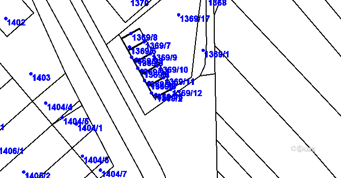 Parcela st. 1369/12 v KÚ Vnorovy, Katastrální mapa