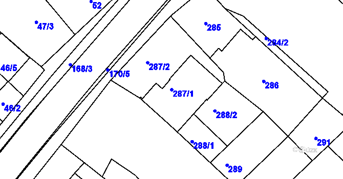 Parcela st. 287/1 v KÚ Vnorovy, Katastrální mapa