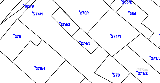 Parcela st. 274/3 v KÚ Vnorovy, Katastrální mapa