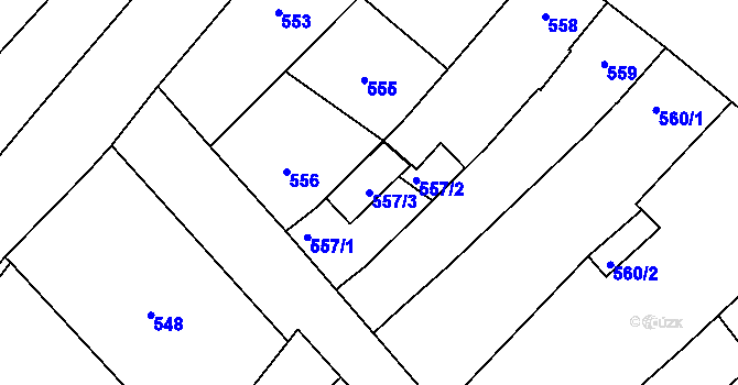 Parcela st. 557/3 v KÚ Vnorovy, Katastrální mapa