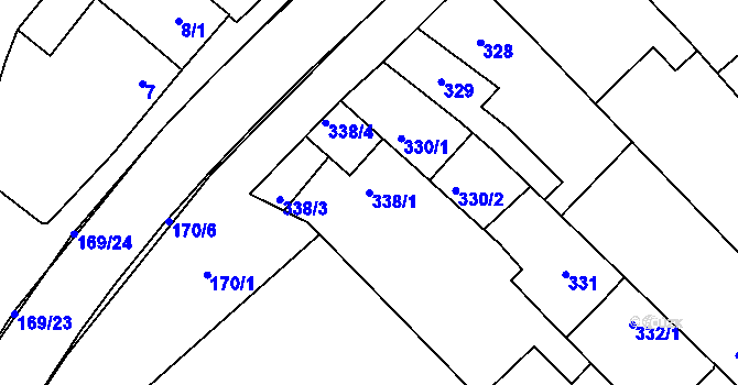 Parcela st. 338/1 v KÚ Vnorovy, Katastrální mapa
