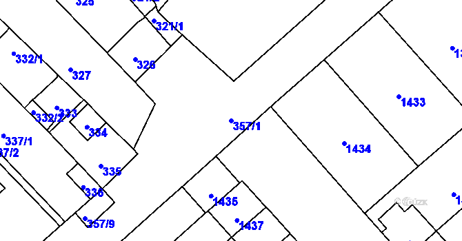 Parcela st. 357/1 v KÚ Vnorovy, Katastrální mapa