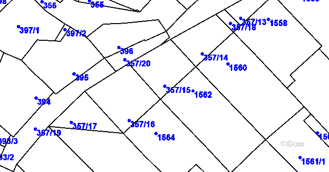 Parcela st. 357/15 v KÚ Vnorovy, Katastrální mapa