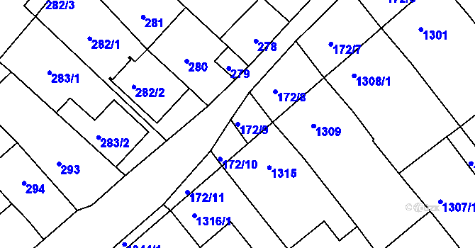 Parcela st. 172/9 v KÚ Vnorovy, Katastrální mapa