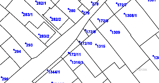 Parcela st. 172/10 v KÚ Vnorovy, Katastrální mapa