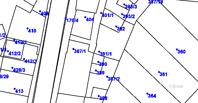 Parcela st. 391/1 v KÚ Vnorovy, Katastrální mapa