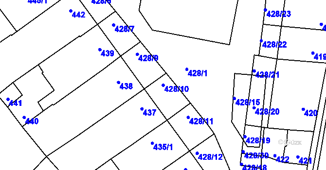 Parcela st. 428/10 v KÚ Vnorovy, Katastrální mapa
