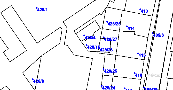 Parcela st. 428/16 v KÚ Vnorovy, Katastrální mapa