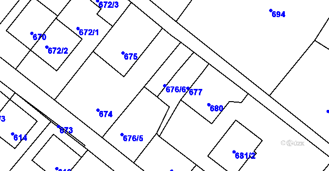 Parcela st. 676/6 v KÚ Vnorovy, Katastrální mapa