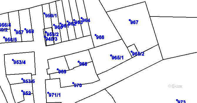 Parcela st. 965/1 v KÚ Vnorovy, Katastrální mapa