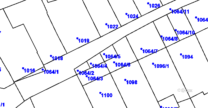 Parcela st. 1064/5 v KÚ Vnorovy, Katastrální mapa