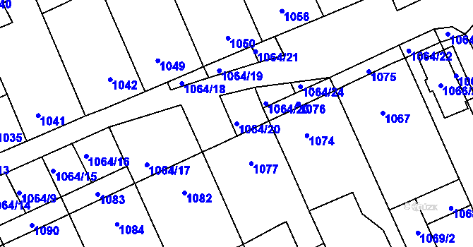 Parcela st. 1064/20 v KÚ Vnorovy, Katastrální mapa