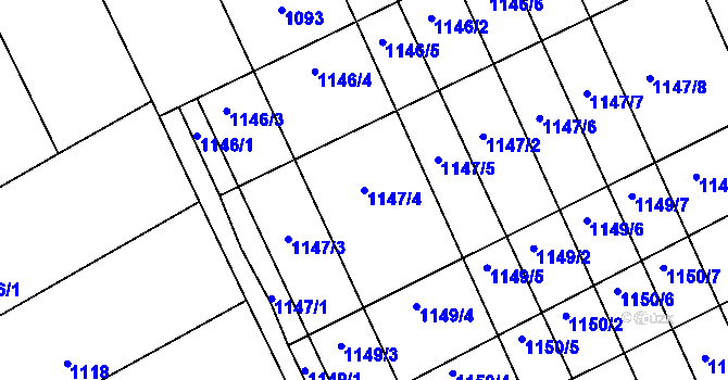 Parcela st. 1147/4 v KÚ Vnorovy, Katastrální mapa
