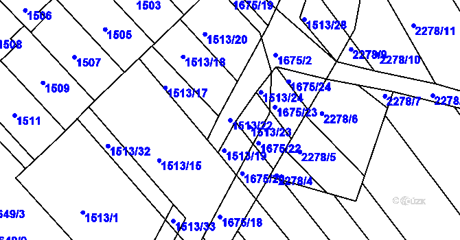 Parcela st. 1513/22 v KÚ Vnorovy, Katastrální mapa