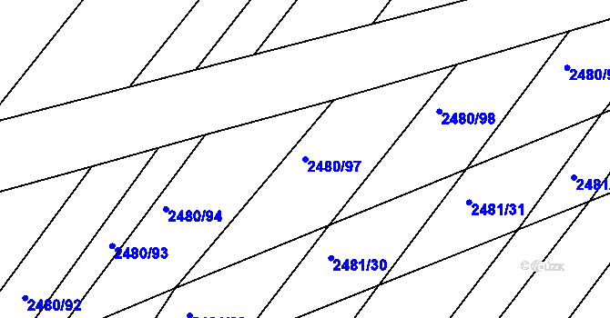 Parcela st. 2480/97 v KÚ Vnorovy, Katastrální mapa