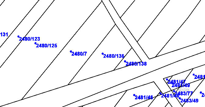 Parcela st. 2480/136 v KÚ Vnorovy, Katastrální mapa