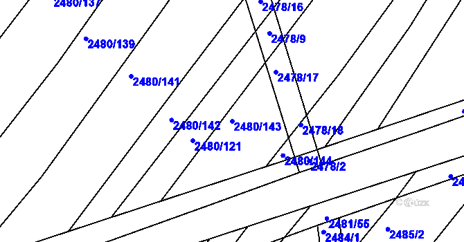Parcela st. 2480/143 v KÚ Vnorovy, Katastrální mapa