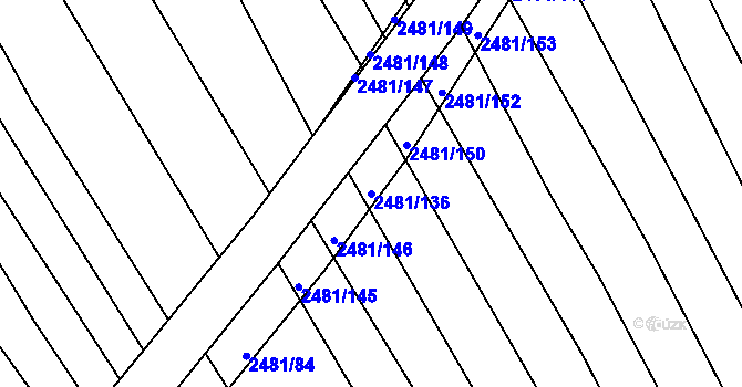 Parcela st. 2481/136 v KÚ Vnorovy, Katastrální mapa