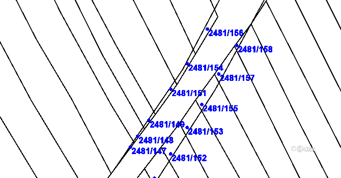 Parcela st. 2481/151 v KÚ Vnorovy, Katastrální mapa