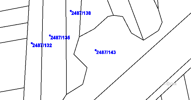 Parcela st. 2487/143 v KÚ Vnorovy, Katastrální mapa