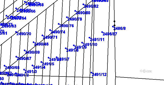 Parcela st. 2491/10 v KÚ Vnorovy, Katastrální mapa
