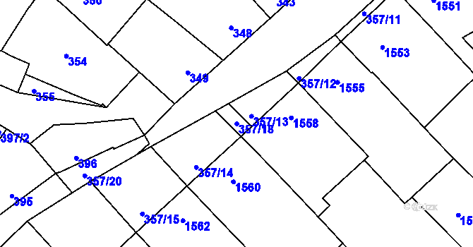 Parcela st. 357/18 v KÚ Vnorovy, Katastrální mapa
