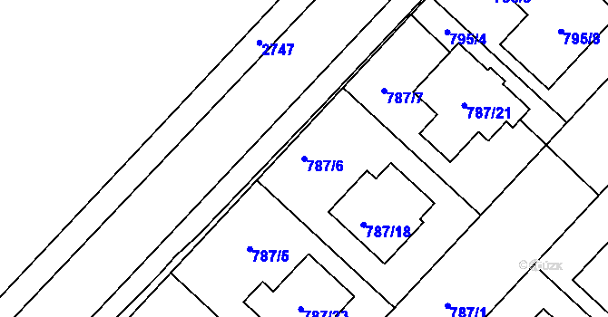 Parcela st. 787/6 v KÚ Vnorovy, Katastrální mapa