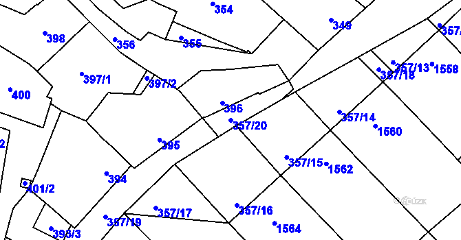 Parcela st. 357/20 v KÚ Vnorovy, Katastrální mapa