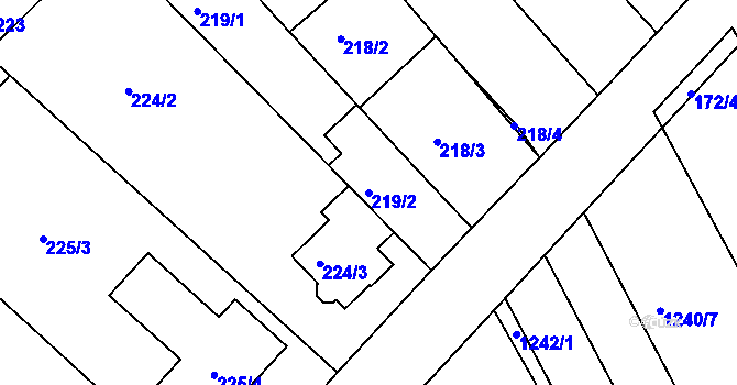 Parcela st. 219/2 v KÚ Vnorovy, Katastrální mapa