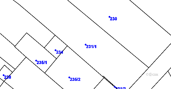 Parcela st. 231/1 v KÚ Vnorovy, Katastrální mapa