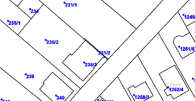 Parcela st. 231/2 v KÚ Vnorovy, Katastrální mapa