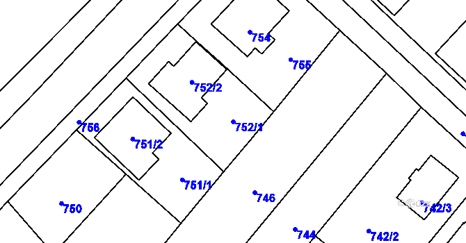 Parcela st. 752/1 v KÚ Vnorovy, Katastrální mapa