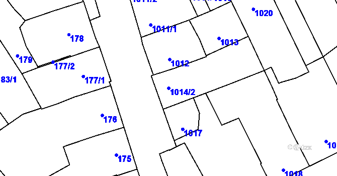 Parcela st. 1014/2 v KÚ Vnorovy, Katastrální mapa