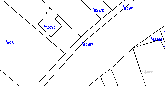 Parcela st. 524/7 v KÚ Vnorovy, Katastrální mapa