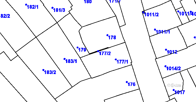 Parcela st. 177/2 v KÚ Vnorovy, Katastrální mapa