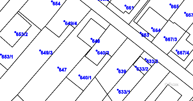 Parcela st. 640/3 v KÚ Vnorovy, Katastrální mapa