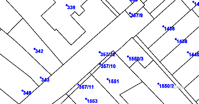 Parcela st. 357/22 v KÚ Vnorovy, Katastrální mapa