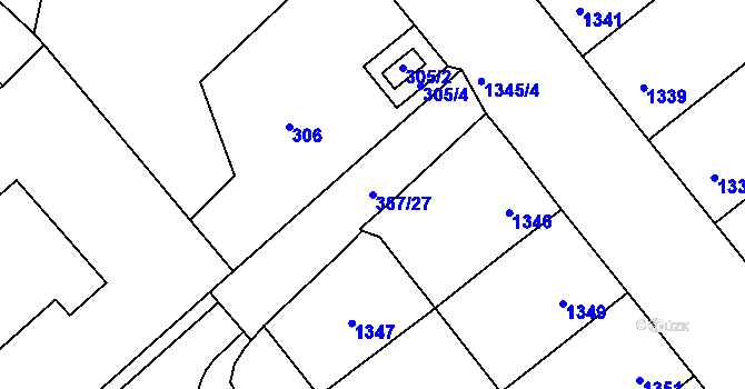 Parcela st. 357/27 v KÚ Vnorovy, Katastrální mapa