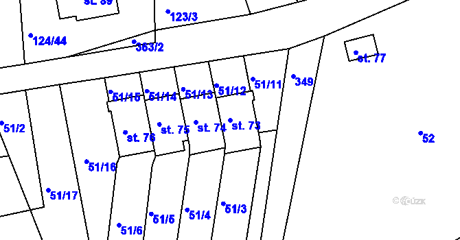 Parcela st. 73 v KÚ Uhřínovice u Voděrad, Katastrální mapa