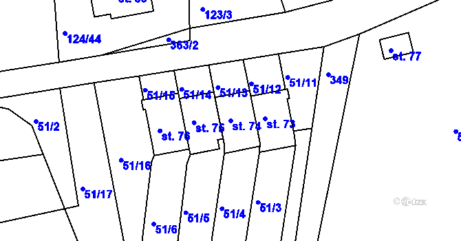 Parcela st. 74 v KÚ Uhřínovice u Voděrad, Katastrální mapa