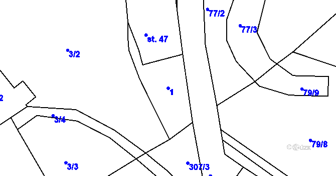 Parcela st. 1 v KÚ Uhřínovice u Voděrad, Katastrální mapa