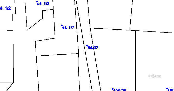 Parcela st. 94/32 v KÚ Uhřínovice u Voděrad, Katastrální mapa
